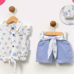 Детски летен комплект в бяло и синьо с къси панталонки ,,Сърчица Детски летен комплект в бяло и синьо с къси панталонки ,,Сърчица