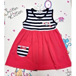 Детска лятна рокля с презрамки в цвят корал и райе  Мишленце