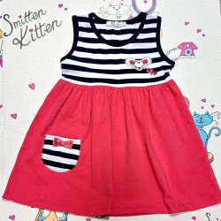 Детска лятна рокля с презрамки в цвят корал и райе  Мишленце