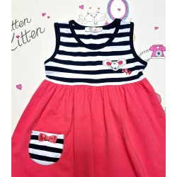 Детска лятна рокля с презрамки в цвят корал и райе  Мишленце