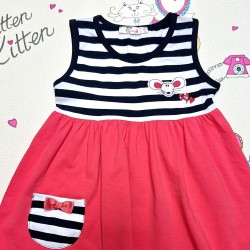 Детска лятна рокля с презрамки в цвят корал и райе  Мишленце