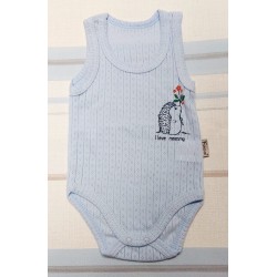 Бебешки боди потник в синьо от дишаща материя Ежко Бебешки боди потник в синьо от дишаща материя Ежко
