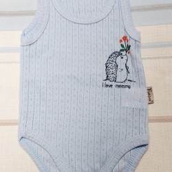 Бебешки боди потник в синьо от дишаща материя  Ежко