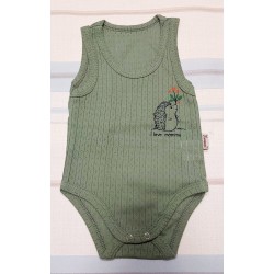 Бебешки боди потник в зелено от дишаща материя Ежко Бебешки боди потник в зелено от дишаща материя Ежко