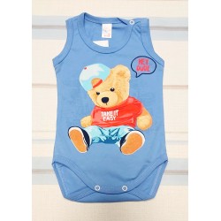 Бебешко боди потник в синьо с мече с шапка Бебешко боди потник в синьо с мече с шапка