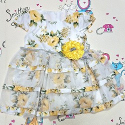 Детска официална рокля в бяло на жълти цветя