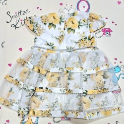 Детска официална рокля в бяло на жълти цветя Детска официална рокля в бяло на жълти цветя