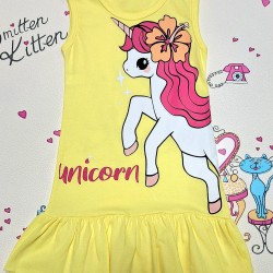 Детска лятна дълга рокля в жълто с Еднорог