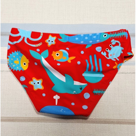 Детски бански за момче с морски животни в червено