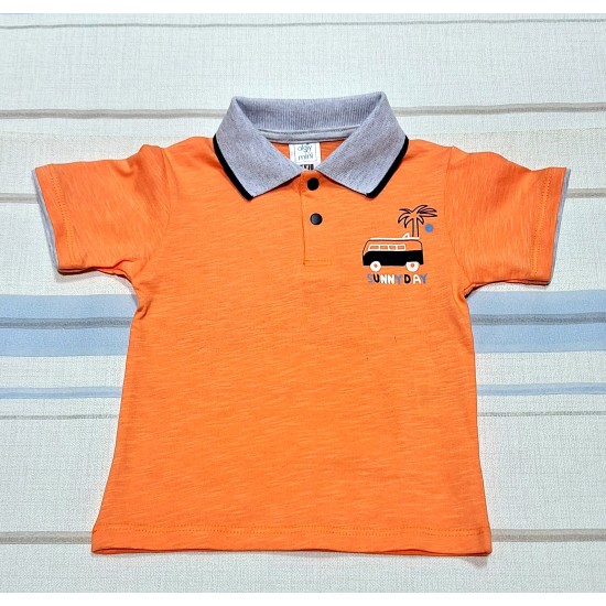 Детска тениска с яка в оранжево  Автобус
