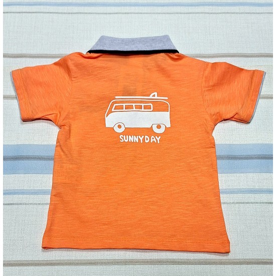 Детска тениска с яка в оранжево  Автобус