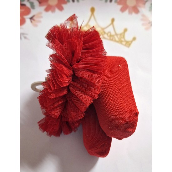 Бебешки чорапи в червено с червен тюл 0-9м Бебешки чорапи в червено с червен тюл 0-9м