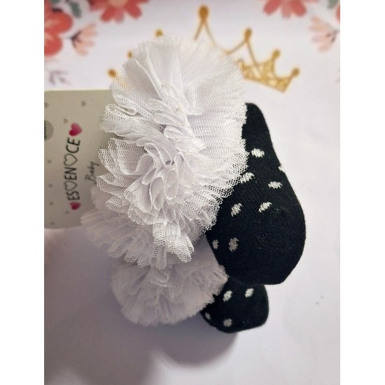 Бебешки чорапи ,,ТУТУ" в черно на бели точки и бял тюл Бебешки чорапи ,,ТУТУ" в черно на бели точки и бял тюл