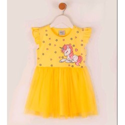 Детска лятна рокля в жълто с тюл  Еднорог