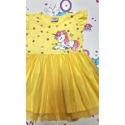 Детска лятна рокля в жълто с тюл Еднорог Детска лятна рокля в жълто с тюл Еднорог