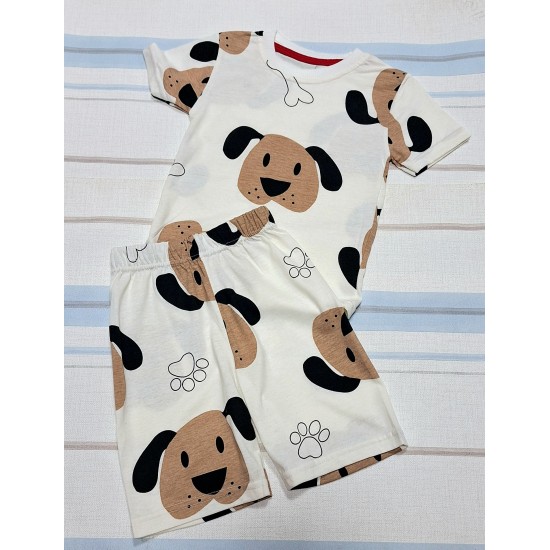 Детски летен комплект в бяло с кучета от тънка материя Детски летен комплект в бяло с кучета от тънка материя