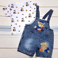 Детски летен дънков гащеризон с тениска ,,Мечо футболист