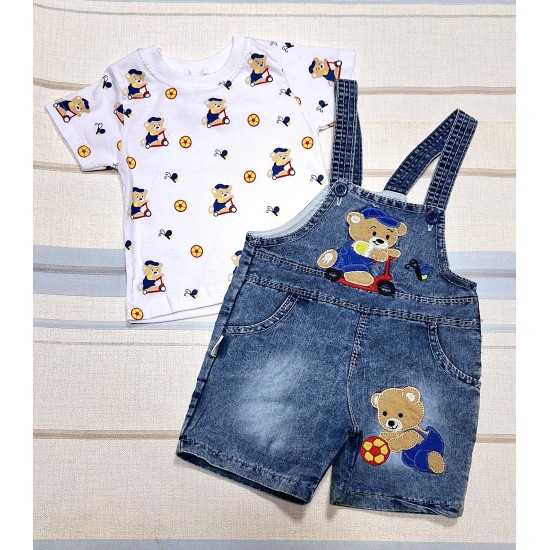 Детски летен дънков гащеризон с тениска ,,Мечо футболист