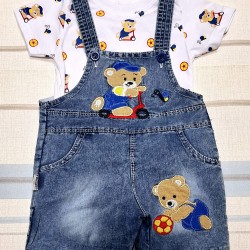 Детски летен дънков гащеризон с тениска ,,Мечо футболист Детски летен дънков гащеризон с тениска ,,Мечо футболист