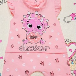 Бебешки летен гащеризон ропмър в розово Динозавърче Бебешки летен гащеризон ропмър в розово Динозавърче