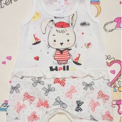 Бебешки летен ромпър/гащеризон в бяло със зайче Бебешки летен ромпър/гащеризон в бяло със зайче