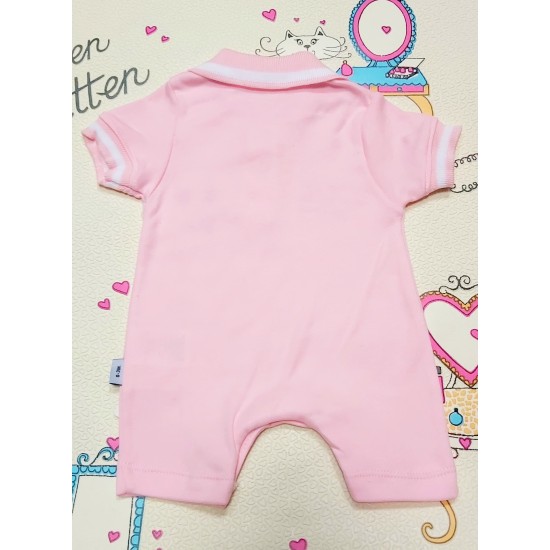 Бебешки летен гащеризон/ромпър с якичка в светло розово Бебешки летен гащеризон/ромпър с якичка в светло розово