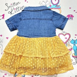 Детска лятна рокля с дънково и жълта дантела  Синита