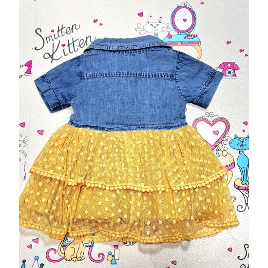 Детска лятна рокля с дънково и жълта дантела  Синита