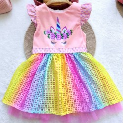 Детска официална рокля с Еднорог и цветен тюл