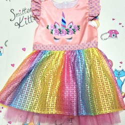 Детска официална рокля с Еднорог и цветен тюл