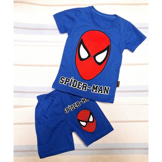 Детски летен комплект в синьо със Спайдърмен