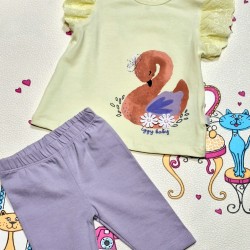 Бебешки летен комплект в лилаво и жълто Лебед Бебешки летен комплект в лилаво и жълто Лебед