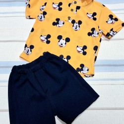 Детски летен комплект с жълта блуза с Мики Маус