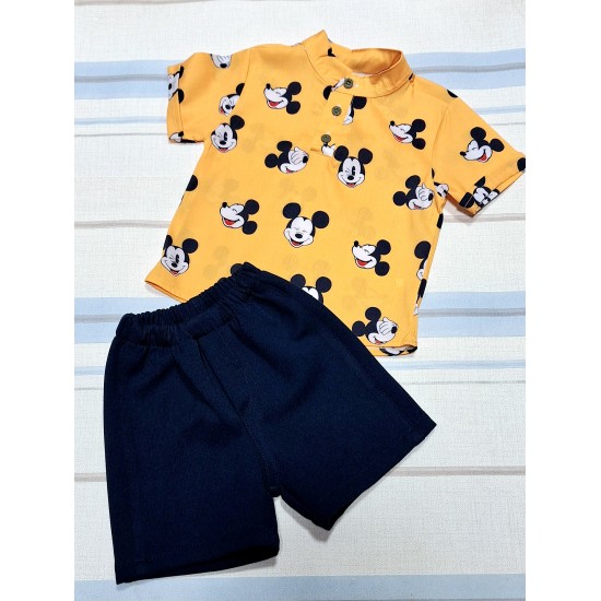 Детски летен комплект с жълта блуза с Мики Маус