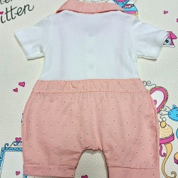 Бебешки летен гащеризон в праскова и бяло  Розички