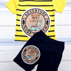 Детски летен комплект в жълто ,,Мечо сърфист