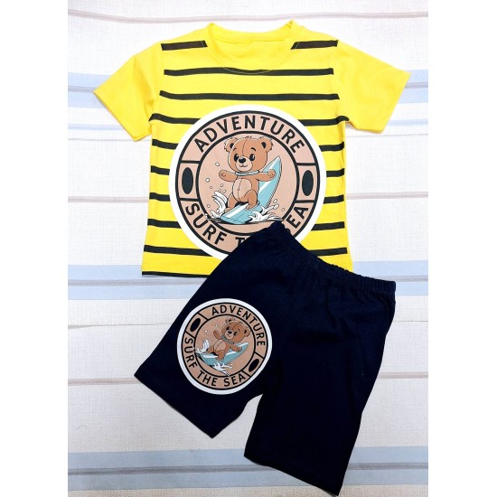 Детски летен комплект в жълто ,,Мечо сърфист за момче