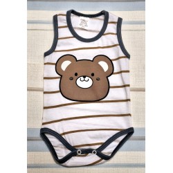 Бебешко боди потник в бяло и кафяво райе ,,Мечо
