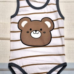 Бебешко боди потник в бяло и кафяво райе ,,Мечо Бебешко боди потник в бяло и кафяво райе ,,Мечо