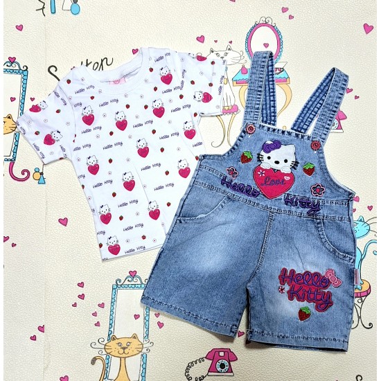 Детски дънков гащеризон с Хелоу Кити с тениска