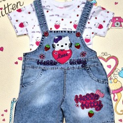 Детски дънков гащеризон с Хелоу Кити с тениска Детски дънков гащеризон с Хелоу Кити с тениска