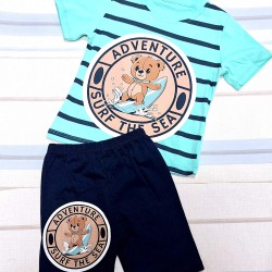 Детски летен комплект в зелено ,,Мечо сърфист