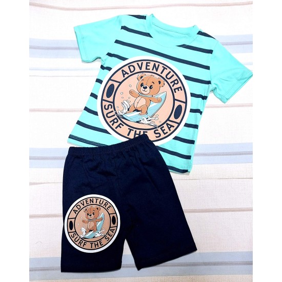 Детски летен комплект в зелено ,,Мечо сърфист