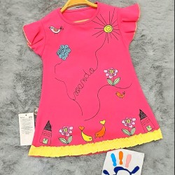 Детска лятна рокля в циклама и жълто   Слънчице