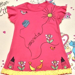 Детска лятна рокля в циклама и жълто   Слънчице