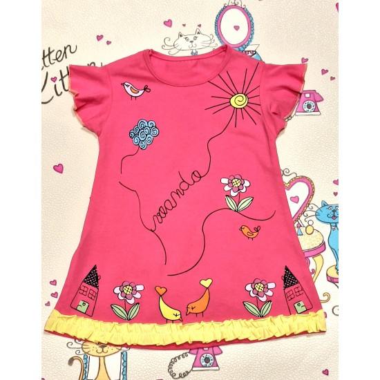 Детска лятна рокля в циклама и жълто Слънчице Детска лятна рокля в циклама и жълто Слънчице