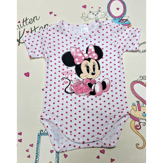 Бебешко боди с къс ръкав в бяло на розови точки Бебешко боди с къс ръкав в бяло на розови точки