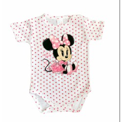 Бебешко боди с къс ръкав в бяло на розови точки Бебешко боди с къс ръкав в бяло на розови точки