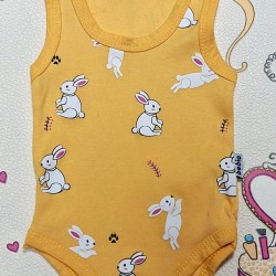 Бебешки боди потник в жълто  Зайчета