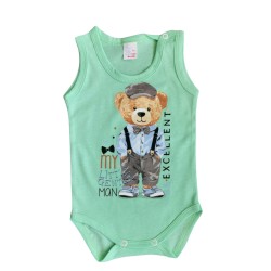 Бебешки боди потник в зелено с мече с тиранти Бебешки боди потник в зелено с мече с тиранти
